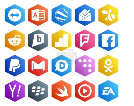 Illustration for 20 Social Media Icon Pack Including yahoo. coderwall. foursquare. disqus. email - Royalty Free Image