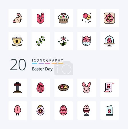 Ilustración de 20 Línea de Pascua llena icono de color Pack como archivo de vacaciones de Pascua huevo bynny - Imagen libre de derechos