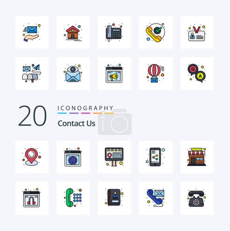 Illustration for 20 Contact Us Line Filled Color icon Pack like online chat marketing store market - Royalty Free Image