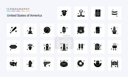 Illustration for 25 Usa Solid Glyph icon pack - Royalty Free Image