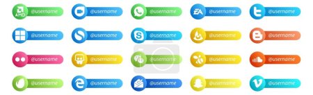 Illustration for 20 Social Media Follow Button. Username and place for text like messenger. slideshare. microsoft. flickr. feedburner - Royalty Free Image