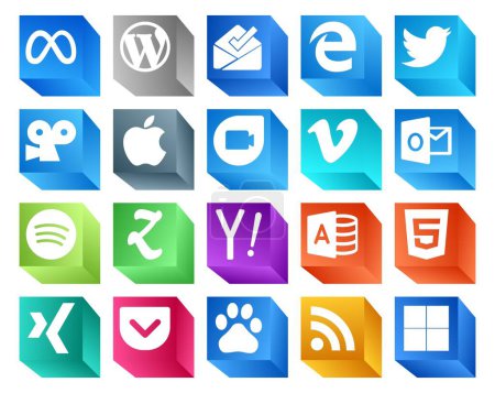 Illustration for 20 Social Media Icon Pack Including search. zootool. viddler. spotify. video - Royalty Free Image