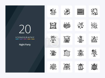 Téléchargez les illustrations : 20 Night Party icône de contour pour la présentation - en licence libre de droit