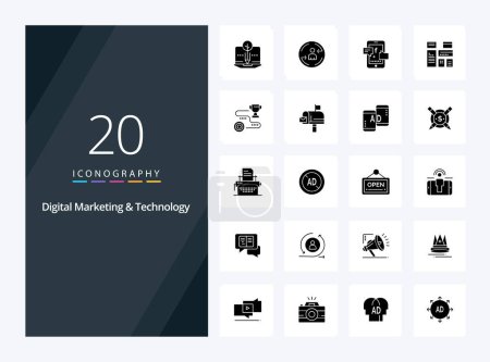Ilustración de 20 Icono de glifo sólido de marketing y tecnología digital para presentación - Imagen libre de derechos