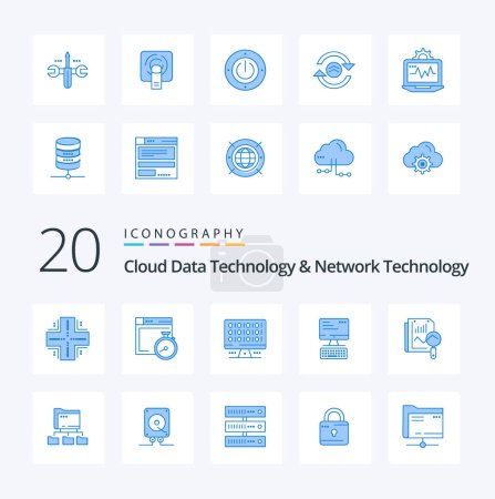 Ilustración de 20 Tecnología de datos en la nube y tecnología de red Icono de color azul Paquete como servidor de teclado de computadora de monitor de archivos - Imagen libre de derechos