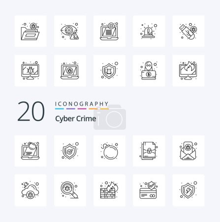 Illustration for 20 Cyber Crime Line icon Pack like email virus bug shopping protection document - Royalty Free Image