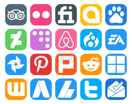 Illustration for 20 Social Media Icon Pack Including microsoft. plurk. air bnb. pinterest. sports - Royalty Free Image