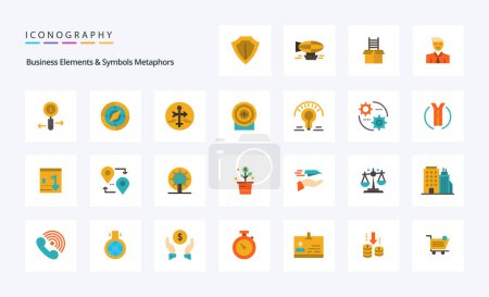Illustration for 25 Business Elements And Symbols Metaphors Flat color icon pack - Royalty Free Image