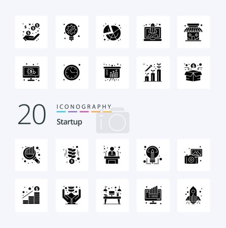 Illustration for 20 Startup Solid Glyph icon Pack like photography sharing applicant share creative - Royalty Free Image