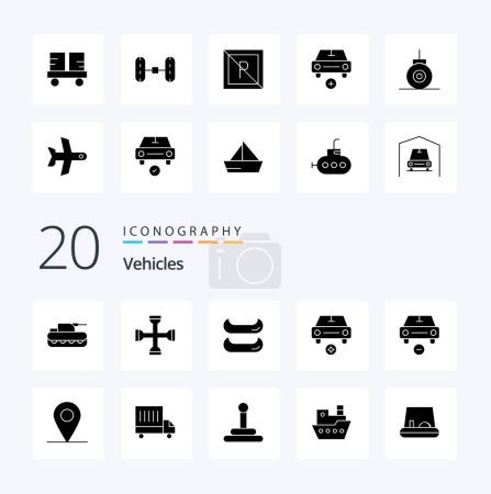 Illustration for 20 Vehicles Solid Glyph icon Pack like less car wrench vehicles important - Royalty Free Image