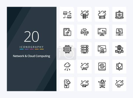 Illustration for 20 Network And Cloud Computing Outline icon for presentation - Royalty Free Image