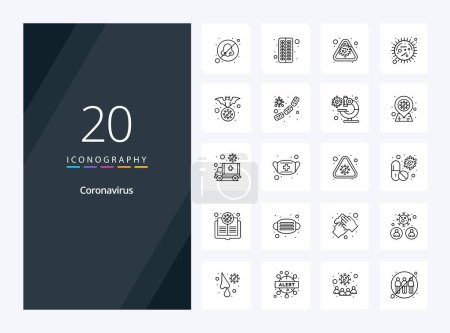 Ilustración de 20 Icono de esquema de Coronavirus para presentación - Imagen libre de derechos