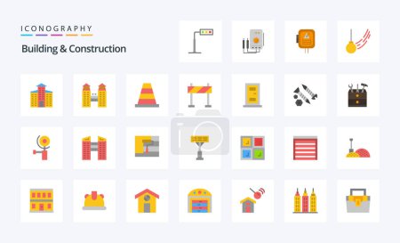 Téléchargez les illustrations : 25 Bâtiment et construction Icône de couleur plate pack - en licence libre de droit