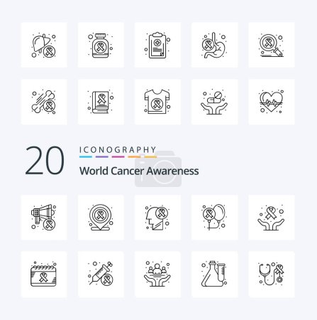 Illustration for 20 World Cancer Awareness Line icon Pack like hands world brain tumor health cancer - Royalty Free Image