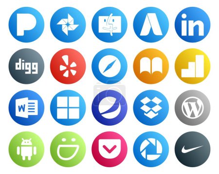 Illustration for 20 Social Media Icon Pack Including android. wordpress. browser. dropbox. microsoft - Royalty Free Image