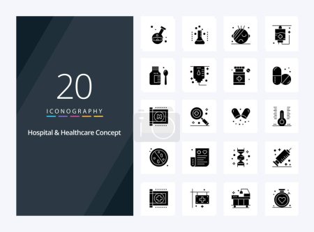 Téléchargez les illustrations : 20 Hospital Healthcare Concept Icône de glyphe solide pour la présentation - en licence libre de droit