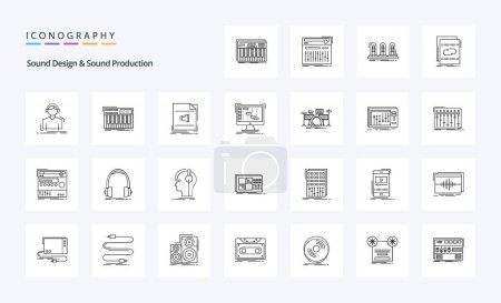 Illustration for 25 Sound Design And Sound Production Line icon pack - Royalty Free Image