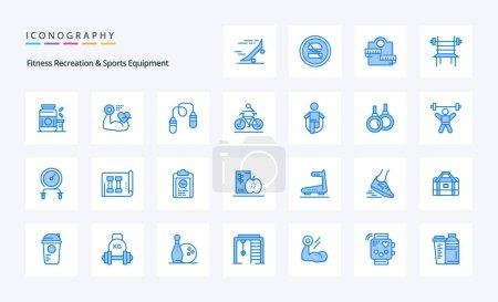 Illustration for 25 Fitness Recreation And Sports Equipment Blue icon pack - Royalty Free Image