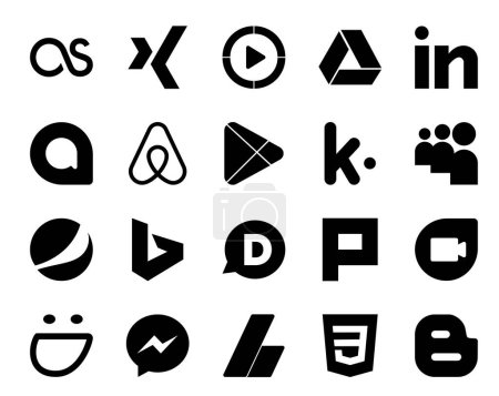 Ilustración de 20 Paquete de iconos de redes sociales, incluido el contrabando. plurk. google play. disqus. pepsi - Imagen libre de derechos