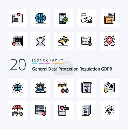 Illustration for 20 Gdpr Line Filled Color icon Pack like map terms man rules gdpr - Royalty Free Image