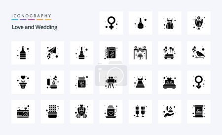Téléchargez les illustrations : 25 mariage Glyphe solide icône pack - en licence libre de droit