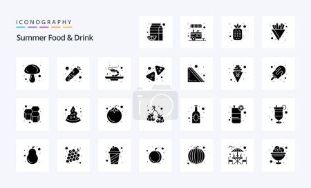 Illustration for 25 Summer Food  Drink Solid Glyph icon pack - Royalty Free Image
