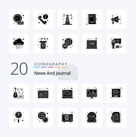 Téléchargez les illustrations : 20 Nouvelles Solid Glyph icône Pack comme record nouvelles youtube message média - en licence libre de droit