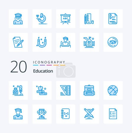 Illustration for 20 Education Blue Color icon Pack like microscope woman education graduation cap - Royalty Free Image