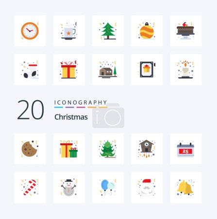 Illustration for 20 Christmas Flat Color icon Pack like date calendar tree time time - Royalty Free Image
