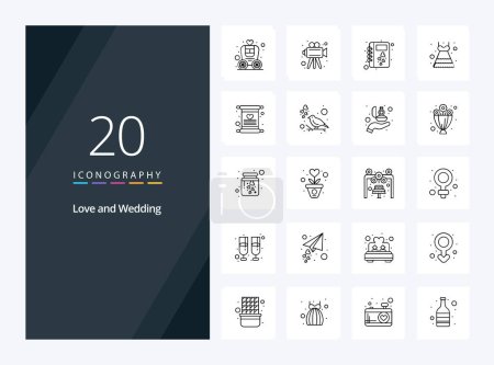 Téléchargez les illustrations : 20 icône de contour de mariage pour la présentation - en licence libre de droit