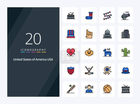 Illustration for 20 Usa line Filled icon for presentation - Royalty Free Image