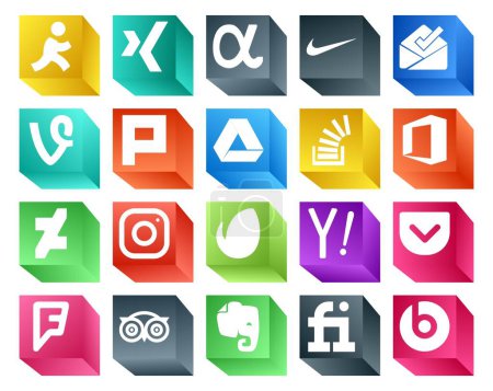 Illustration for 20 Social Media Icon Pack Including search. envato. stockoverflow. instagram. office - Royalty Free Image