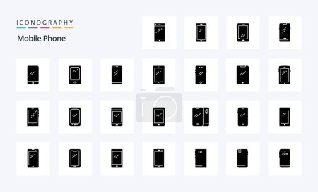 Illustration for 25 Mobile Phone Solid Glyph icon pack - Royalty Free Image