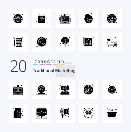 Illustration for 20 Traditional Marketing Solid Glyph icon Pack like profit expenditure percent budget broadcasting - Royalty Free Image