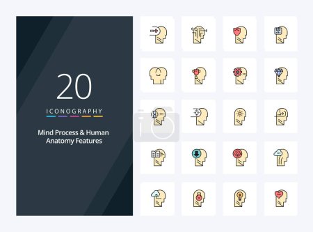 Illustration for 20 Mind Process And Human Features line Filled icon for presentation - Royalty Free Image