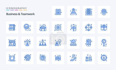 Téléchargez les illustrations : Pack icône 25 Business et travail d'équipe bleu - en licence libre de droit