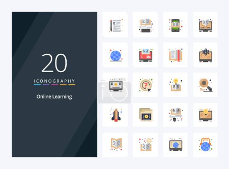 Téléchargez les illustrations : 20 Apprentissage en ligne Icône couleur plate pour présentation - en licence libre de droit