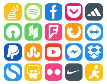 Illustration for 20 Social Media Icon Pack Including video. stumbleupon. open source. paypal. browser - Royalty Free Image