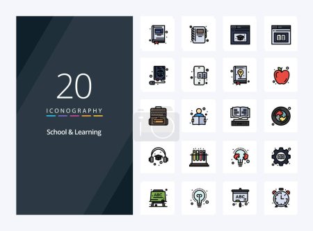 Illustration for 20 School And Learning line Filled icon for presentation - Royalty Free Image