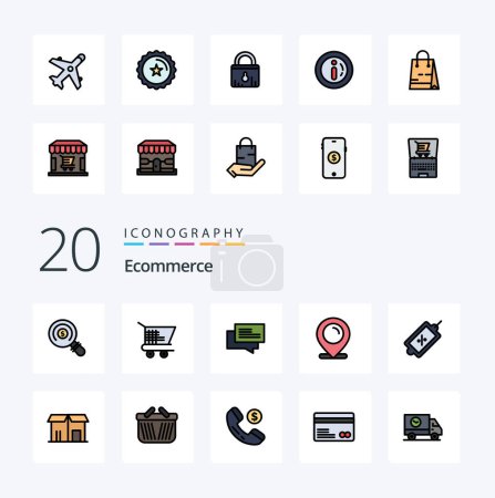 Ilustración de 20 Línea de comercio electrónico llena icono de color Pack como venta ecommerce códigos de barras mapa de compras - Imagen libre de derechos