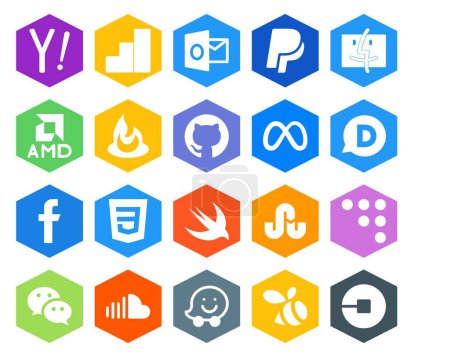 Illustration for 20 Social Media Icon Pack Including wechat. stumbleupon. github. swift. facebook - Royalty Free Image