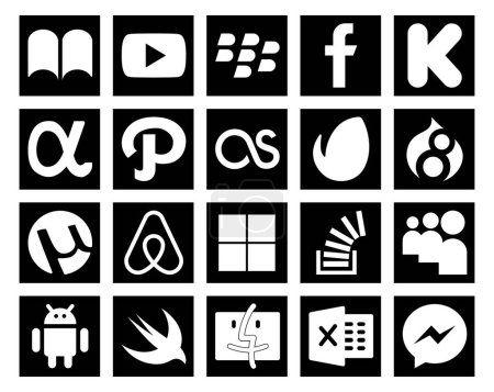 Ilustración de 20 Paquete de iconos de redes sociales Incluyendo el desbordamiento. pregunta. por última vez. desbordamiento de existencias. aire bnb - Imagen libre de derechos