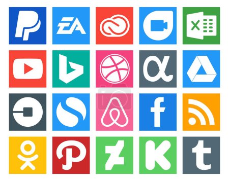 Ilustración de 20 Paquete de iconos de redes sociales, incluido el controlador. uber. Excelente. google drive. dribbble - Imagen libre de derechos