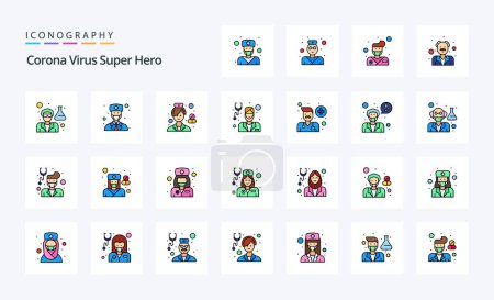 Illustration for 25 Corona Virus Super Hero Line Filled Style icon pack - Royalty Free Image