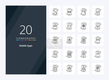 Illustration for 20 Mobile Apps Outline icon for presentation - Royalty Free Image