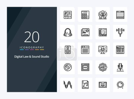Téléchargez les illustrations : 20 Digital Law And Sound Studio icône contour pour la présentation - en licence libre de droit