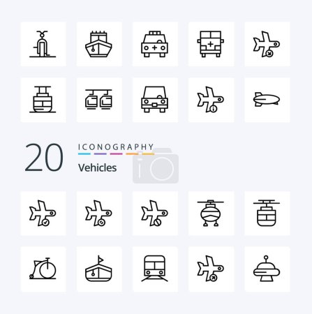 Illustration for 20 Vehicles Line icon Pack like transportation helicopter transport transportation plane - Royalty Free Image