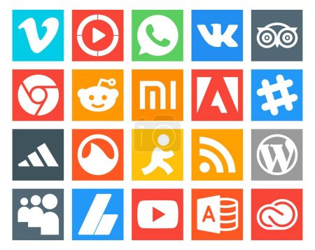 Ilustración de 20 Paquete de iconos de redes sociales incluyendo rss. grooveshark. Cromo. adidas. holgura - Imagen libre de derechos