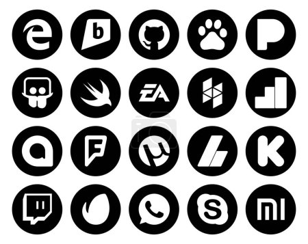 Ilustración de 20 Paquete de iconos de redes sociales incluyendo kickstarter. adsense. ea. utorrent. google allo - Imagen libre de derechos
