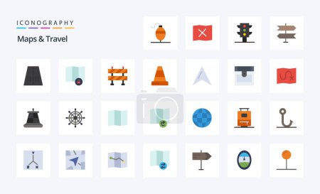 Ilustración de 25 Mapas Paquete de iconos de color plano - Imagen libre de derechos